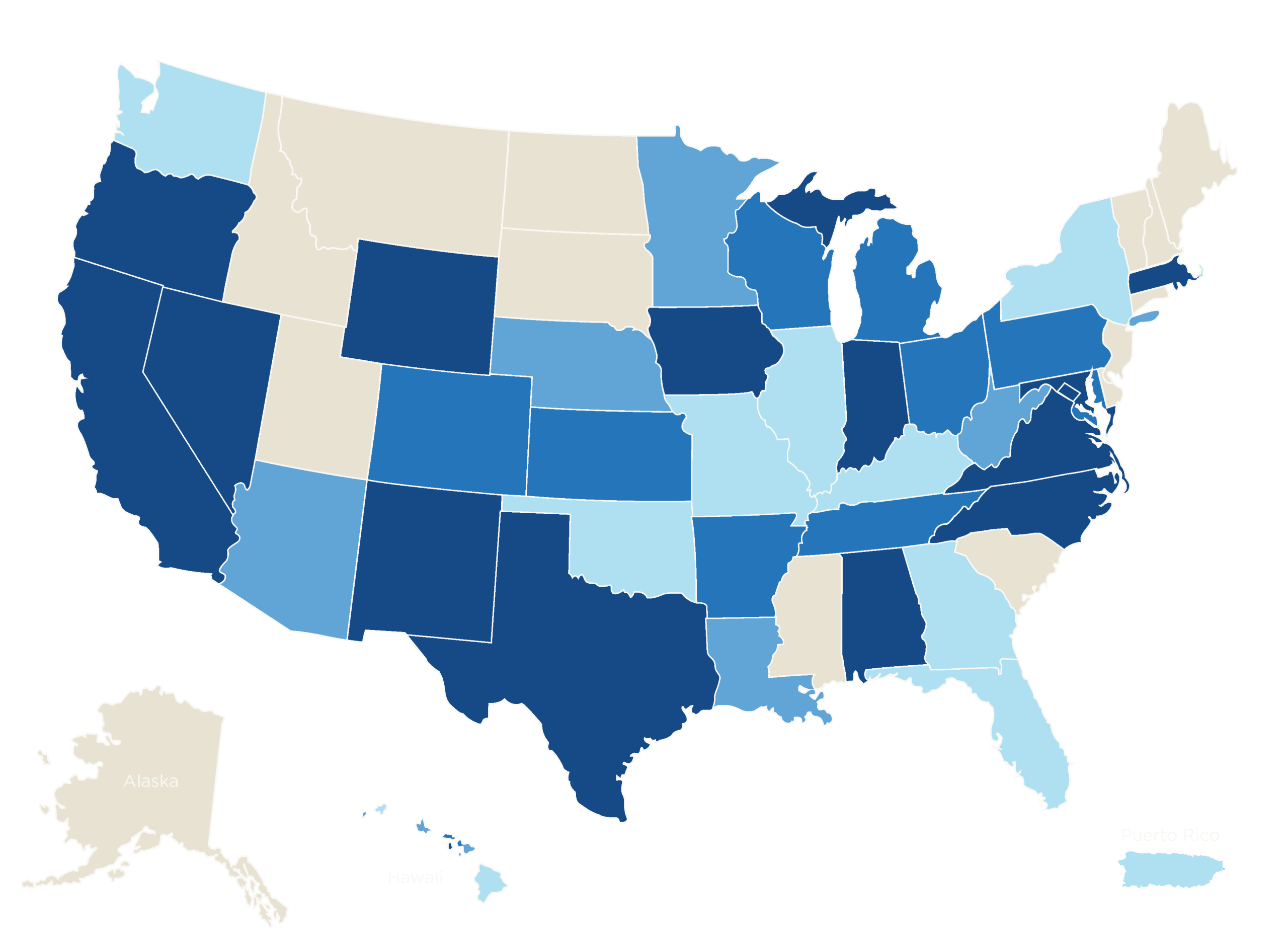 About 51 Map of the SourceLink affiliate network: states and territories served across the United States, Alaska, Hawaii, and Puerto Rico